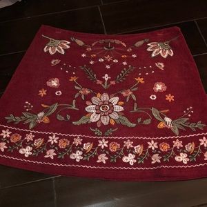 Maroon Embroidered Corduroy Skirt